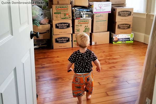 Unpacking with a toddler is a great challenge.